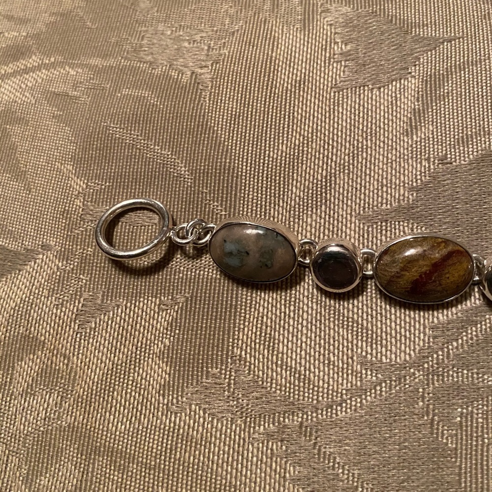 Multi Stone Sterling Silver Toggle Bracelet - image 1